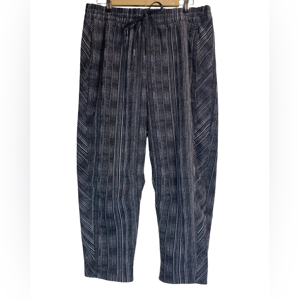 Athleta Black Stripe Ankle Pants Size 16‎ | Straight Leg Drawstring Athleisure